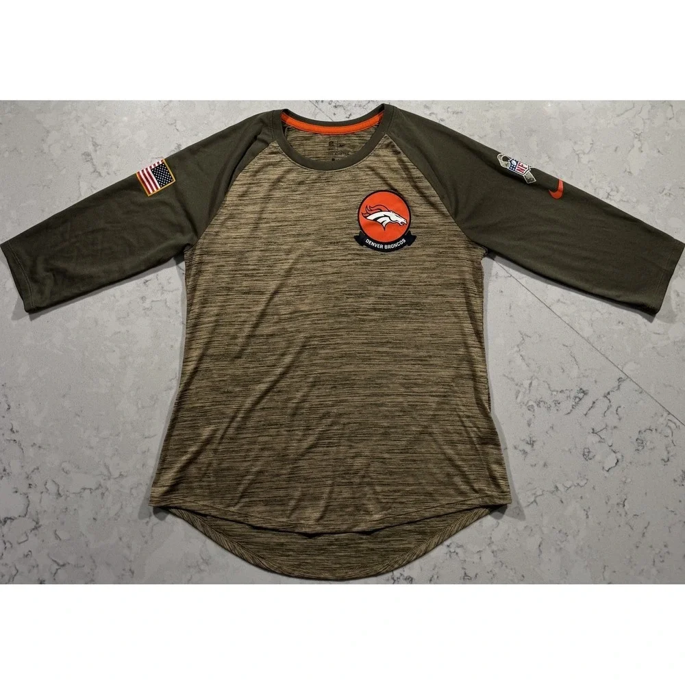 Nike Denver Broncos Salute to Service T-Shirt Womens Medium Green 3/4 Sleeve NFL